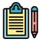 Certificate clipboard icon color outline vector
