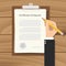 Certificate of deposit illustration concept with hand business man signing