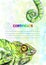 Certificate design with watercolor painted chameleon. Vertical format. Illustration, full-color chameleon, color lizard,