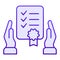 Certificate in hands flat icon. Warranty list blue icons in trendy flat style. Document certified gradient style design