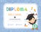 Certificate kids diploma, kindergarten template layout