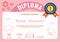 Certificate kids diploma, kindergarten template layout pink color vector