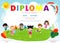 Certificate kids diploma, kindergarten template layout space background frame design vector. Preschool Kids Diploma, Certificate