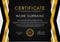 Certificate template with geometry frame and gold badge. Luxury back background design for Diploma