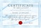 Certificate template with Guilloche line pattern, frame border and red wax seal medal