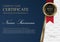 Certificate template horizontal blue gold and red ribbon.