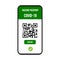 Certificate of vaccination on mobile phone screen. scan QR code vaccine covid-19 international icon symbol on white background