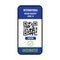 Certificate of vaccination on mobile phone screen. scan QR code vaccine covid-19 international icon symbol on white background