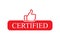 Certified red badge. Seal of origin and quality. Certify flat button with thumbs up