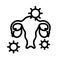 Cervical cancer, virus black and white outline icon. Flat vector illustration. Isolated on white.