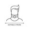 Cervical fracture pixel perfect linear icon. Broken neck. Human in neck collar. Medical device. Thin line customizable