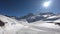 Cervinia, Italy. Panoramic view of the slopes and the Plateau Rosa glacier. Italian Alps in the winter at Breuil Cervinia