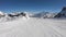 Cervinia, Italy. Ski helmet point of view. Skier POV. Ski on the slopes of the Plateau Rosa glacier. Panoramic view. Italian Alps