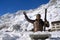 Cervinia, Valle d`Aosta/Italy-02/12/2014-The bronze statue dedicated to the Italian-American TV presenter Mike Bongiorno