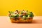 Cesar Salad tasty fast food street food for take away on yellow background