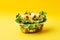 Cesar Salad tasty fast food street food for take away on yellow background