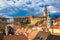 Cesky Krumlov castle with dramatic stormy sky, Czech Republic