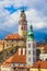 Cesky Krumlov castle with dramatic stormy sky, Czech Republic