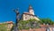 Cesky Krumlov city view in middle of the sunny day with Jesus sc