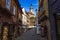 Cesky Krumlov, Czechia - November 01, 2023: Old Street with late-gothic and renaissance buildings