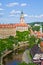 Cesky Krumlov in vertical scene - castle and river