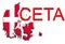 CETA - comprehensive economic and trade agreement on white background, Denmark map