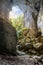 Cetatile cave sculpted by river in romanian mountains at sunrise