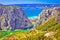 Cetina river canyon and mouth in Omis view from above