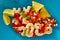 Ceviche de Camaron shrimp mexican food on blue