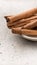 Ceylon cinnamon sticks on a plate, closeup view