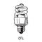 CFL lamp type, woodcut style design, hand drawn doodle, sketch