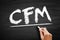 CFM Certified Financial Manager - finance certification in financial management, acronym text on blackboard