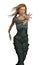 CG fierce beautiful fantasy woman with her arms outstretched in a magical mage pose