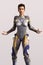 CG science fiction warrior woman wearing futuristic armour