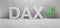 Cgi render image of the word DAX with green increasing candle sticks