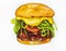 Chacarera, chilean hamburger sandwich Meat, tomatoes, boiled beans, greens, round bun, watercolor illustration