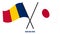 Chad and Japan Flags Crossed And Waving Flat Style. Official Proportion. Correct Colors