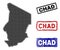Chad Map in Halftone Dot Style with Grunge Title Stamps