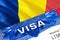 Chad Visa in passport. USA immigration Visa for Chad citizens focusing on word VISA. Travel Chad visa in national identification