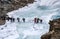 Chadar Trek. People Crossing Frozen Zanskar River. Leh Ladakh. India