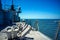 Chaff launcher is seen on the deck of a military ship