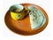 Chai Paratha - Emoji cup Tea served with Flatbread isolated white background is a traditional simple meal from India, Pakistan and