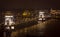 Chain Bridge and Dunabe river at night. Budapest, Hungary