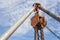 Chain hoist used in construction  on blue sky background