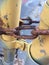 Chain link fence poles locked rusty rust grunge yellow peeling paint metal