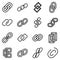 Chain link icons set, outline style