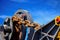 Chain with rusty of mooring windlass on station deck ship