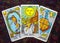 Chainat Province, Thailand, April 5, 2019. illustrative editorial tarot cards `THE WORLD  THE SUN  and  THE WHEEL of FORTUNE