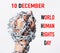 Chained fist hands with 10 DECEMBER WORLD HUMAN RIGHTS DAY text