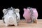 Chained piggy bank and lock money savings with chain and keys. Money security concept